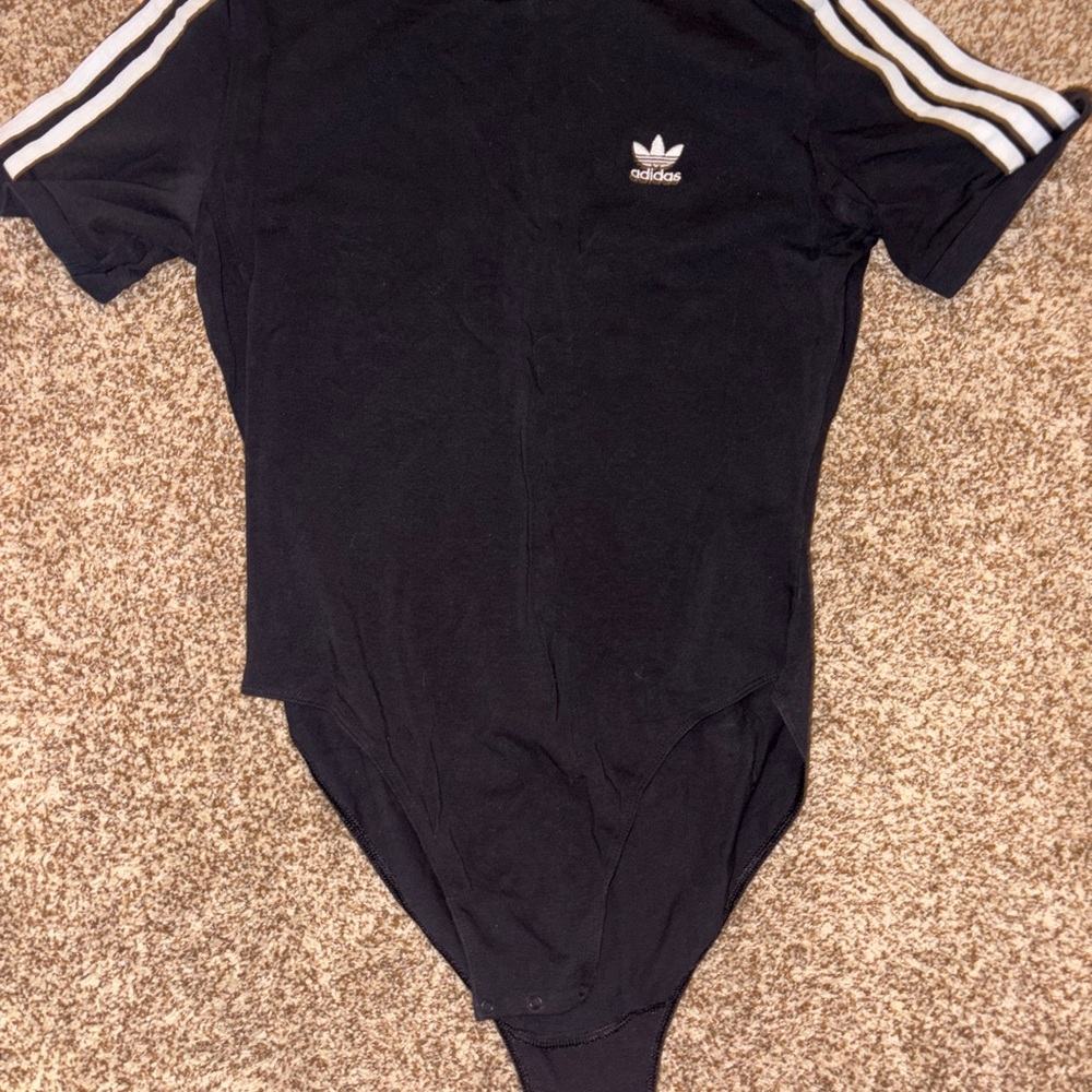Adidas Black Bodysuit with White Stripes
